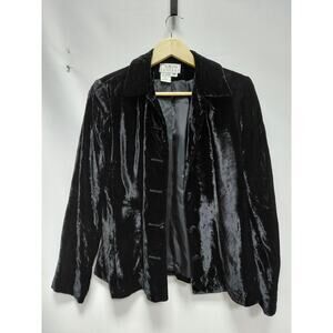 Talbots Petites Black Velvet Jacket Solid Long Sleeve Women Size 6P